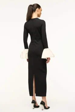 STAUD HAWTHORNE MAXI DRESS BLACK IVORY><noscript><img width=