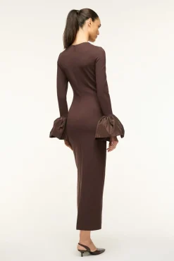 STAUD HAWTHORNE MAXI DRESS DARK CHOCOLATE><noscript><img width=
