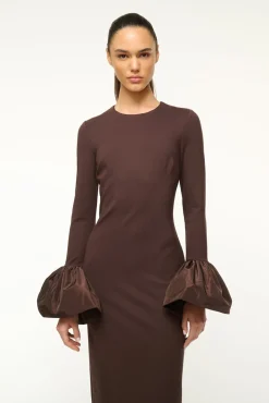 STAUD HAWTHORNE MAXI DRESS DARK CHOCOLATE><noscript><img width=