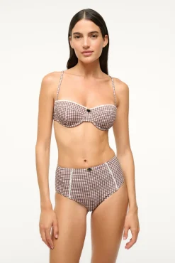 STAUD JO BALCONETTE BIKINI TOP DARK CHOCOLATE MICRO CHECK> Swim|Bikinis