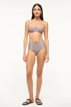 STAUD JO BALCONETTE BIKINI TOP DARK CHOCOLATE MICRO CHECK><noscript><img width=
