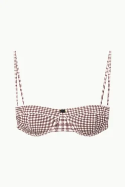 STAUD JO BALCONETTE BIKINI TOP DARK CHOCOLATE MICRO CHECK><noscript><img width=