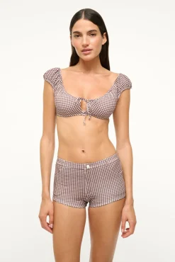 STAUD JUPITER BIKINI TOP DARK CHOCOLATE MICRO CHECK> Swim