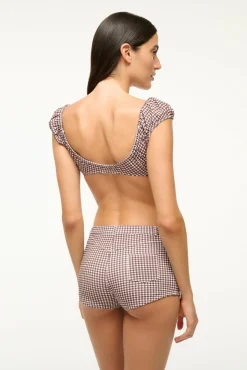 STAUD JUPITER BIKINI TOP DARK CHOCOLATE MICRO CHECK> Swim