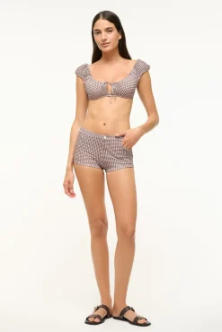 STAUD JUPITER BIKINI TOP DARK CHOCOLATE MICRO CHECK><noscript><img width=