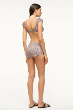 STAUD JUPITER BIKINI TOP DARK CHOCOLATE MICRO CHECK><noscript><img width=