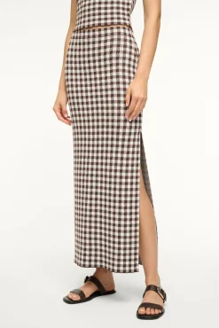 STAUD KARINA SKIRT DARK CHOCOLATE GINGHAM> Skirts