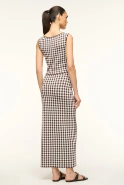 STAUD KARINA SKIRT DARK CHOCOLATE GINGHAM><noscript><img width=