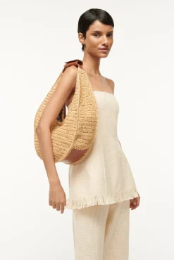 STAUD LARGE RAFFIA MOON TOTE BAG NATURAL TAN> Totes|Handbags