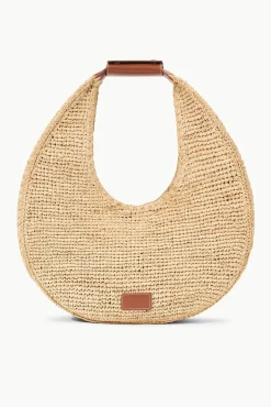 STAUD LARGE RAFFIA MOON TOTE BAG NATURAL TAN><noscript><img width=