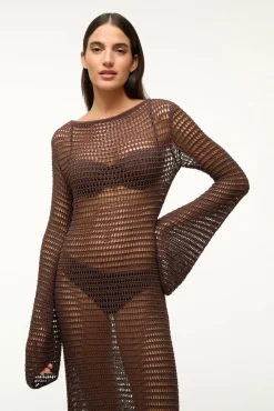 STAUD LORENA DRESS DARK CHOCOLATE><noscript><img width=