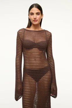 STAUD LORENA DRESS DARK CHOCOLATE><noscript><img width=