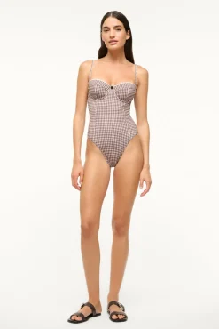 STAUD MAEVE ONE PIECE DARK CHOCOLATE MICRO CHECK> Swim|One Pieces