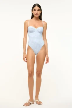 STAUD MAEVE ONE PIECE SKY MICRO CHECK> Swim|One Pieces