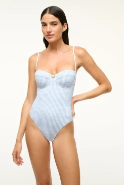 STAUD MAEVE ONE PIECE SKY MICRO CHECK><noscript><img width=