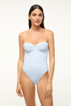 STAUD MAEVE ONE PIECE SKY MICRO CHECK><noscript><img width=
