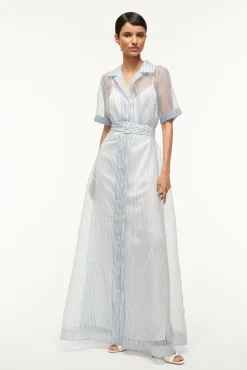 STAUD MILLIE DRESS IVORY MICRO STRIPE> The Evening Edit