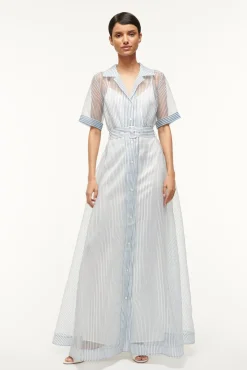 STAUD MILLIE DRESS IVORY MICRO STRIPE><noscript><img width=