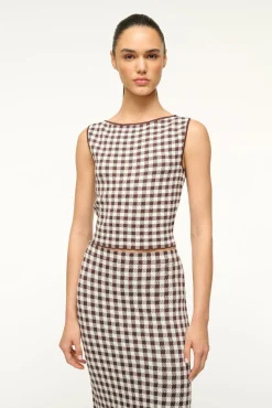 STAUD MONTGOMERY TOP DARK CHOCOLATE GINGHAM> Tops