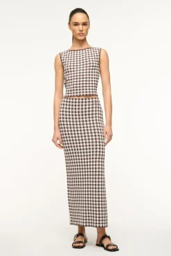 STAUD MONTGOMERY TOP DARK CHOCOLATE GINGHAM> Tops