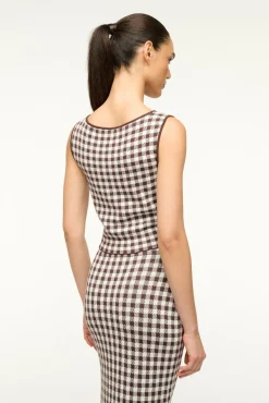 STAUD MONTGOMERY TOP DARK CHOCOLATE GINGHAM><noscript><img width=