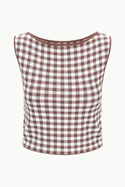STAUD MONTGOMERY TOP DARK CHOCOLATE GINGHAM><noscript><img width=