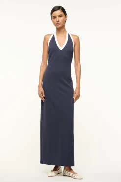 STAUD NAOMI DRESS NAVY WHITE> Maxi Dresses|Dresses