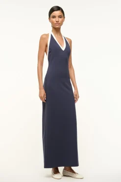 STAUD NAOMI DRESS NAVY WHITE><noscript><img width=