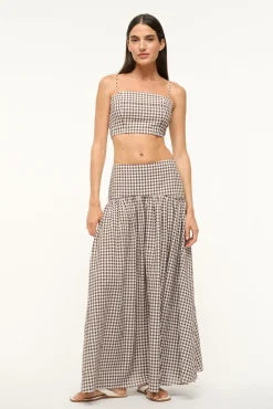 STAUD PROCIDA SKIRT DARK CHOCOLATE GINGHAM> Swim|Cover-ups