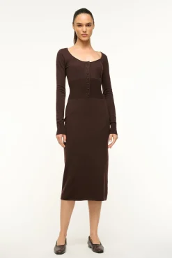 STAUD SABRINA DRESS DARK CHOCOLATE> Knit Dresses|Midi Dresses