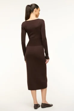 STAUD SABRINA DRESS DARK CHOCOLATE><noscript><img width=