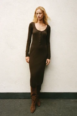 STAUD SABRINA DRESS DARK CHOCOLATE><noscript><img width=