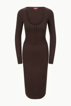 STAUD SABRINA DRESS DARK CHOCOLATE><noscript><img width=