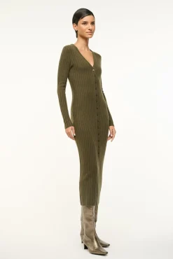 STAUD SHOKO CASHMERE SWEATER DARK OLIVE> Dresses|Knit Dresses