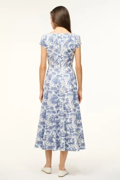 STAUD SHORT SLEEVE WELLS DRESS BLUE TOILE><noscript><img width=