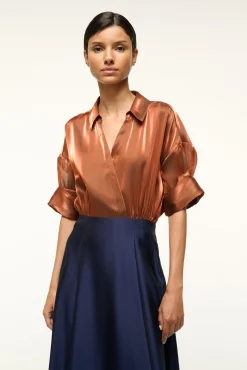 STAUD SHUBERT DRESS IRIDESCENT CACAO MIDNIGHT> The Evening Edit