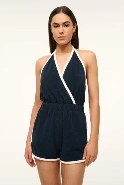 STAUD SINES ROMPER NAVY WHITE> Swim|Cover-ups