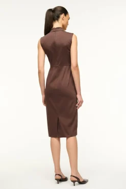 STAUD SLEEVELESS MARIANO DRESS DARK CHOCOLATE><noscript><img width=