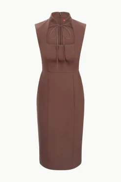 STAUD SLEEVELESS MARIANO DRESS DARK CHOCOLATE><noscript><img width=