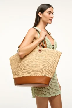 STAUD SQUILLO RAFFIA TOTE NATURAL TAN><noscript><img width=