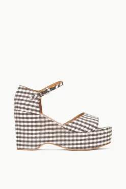 STAUD STELLA PLATFORM SANDAL DARK CHOCOLATE MICRO CHECK> Platforms & Wedges