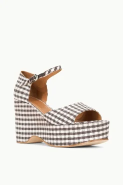 STAUD STELLA PLATFORM SANDAL DARK CHOCOLATE MICRO CHECK><noscript><img width=