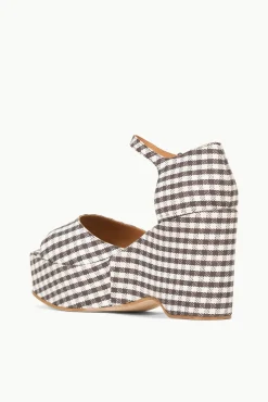 STAUD STELLA PLATFORM SANDAL DARK CHOCOLATE MICRO CHECK><noscript><img width=