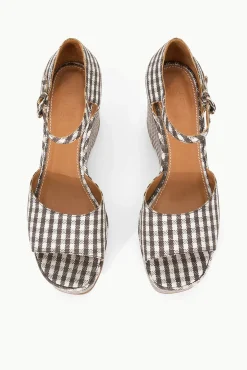 STAUD STELLA PLATFORM SANDAL DARK CHOCOLATE MICRO CHECK><noscript><img width=