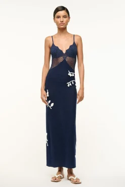 STAUD TARA DRESS NAVY WHITE> Knit Dresses|Maxi Dresses