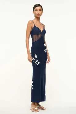 STAUD TARA DRESS NAVY WHITE><noscript><img width=