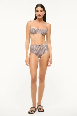 STAUD WAILEA BIKINI BOTTOM DARK CHOCOLATE MICRO CHECK> Swim|Bikinis