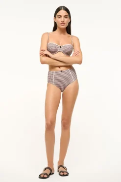 STAUD WAILEA BIKINI BOTTOM DARK CHOCOLATE MICRO CHECK><noscript><img width=