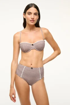 STAUD WAILEA BIKINI BOTTOM DARK CHOCOLATE MICRO CHECK><noscript><img width=