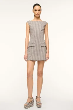 STAUD WALKER DRESS DARK CHOCOLATE MICRO CHECK> Mini Dresses|Dresses